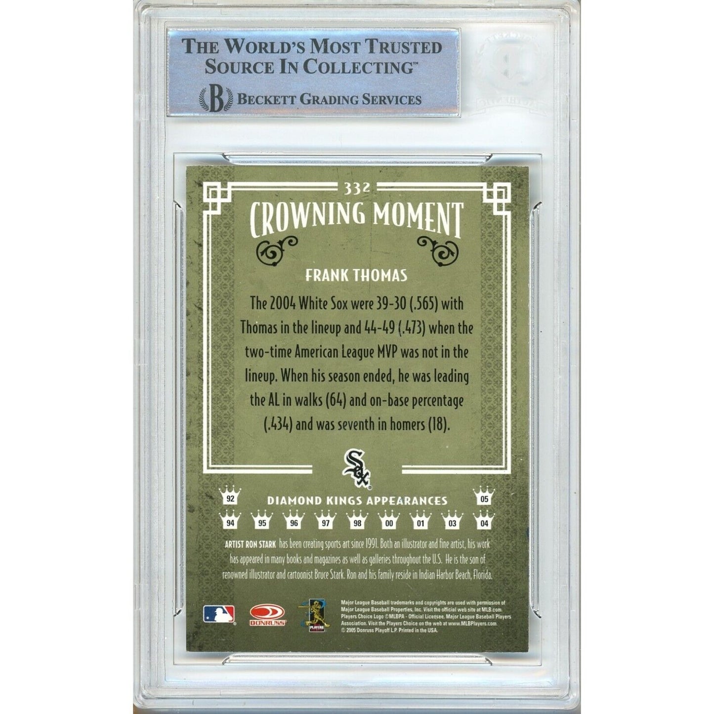 Baseballs- Autographed- Frank Thomas Chicago White Sox Signed 2005 Donruss Diamond Kings Baseball Card Beckett Authentic Auto Slab Back