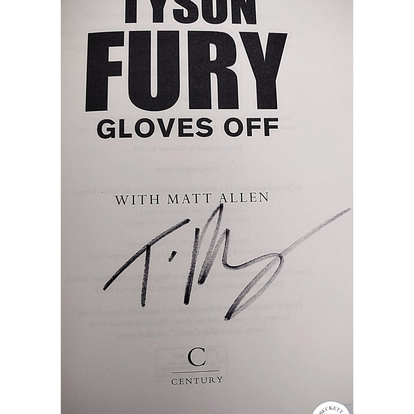 Boxing- Autographed- Tyson Fury Signed Gloves Off Hardcover First Edition Book Beckett Authentic Auto COA Title Page 2