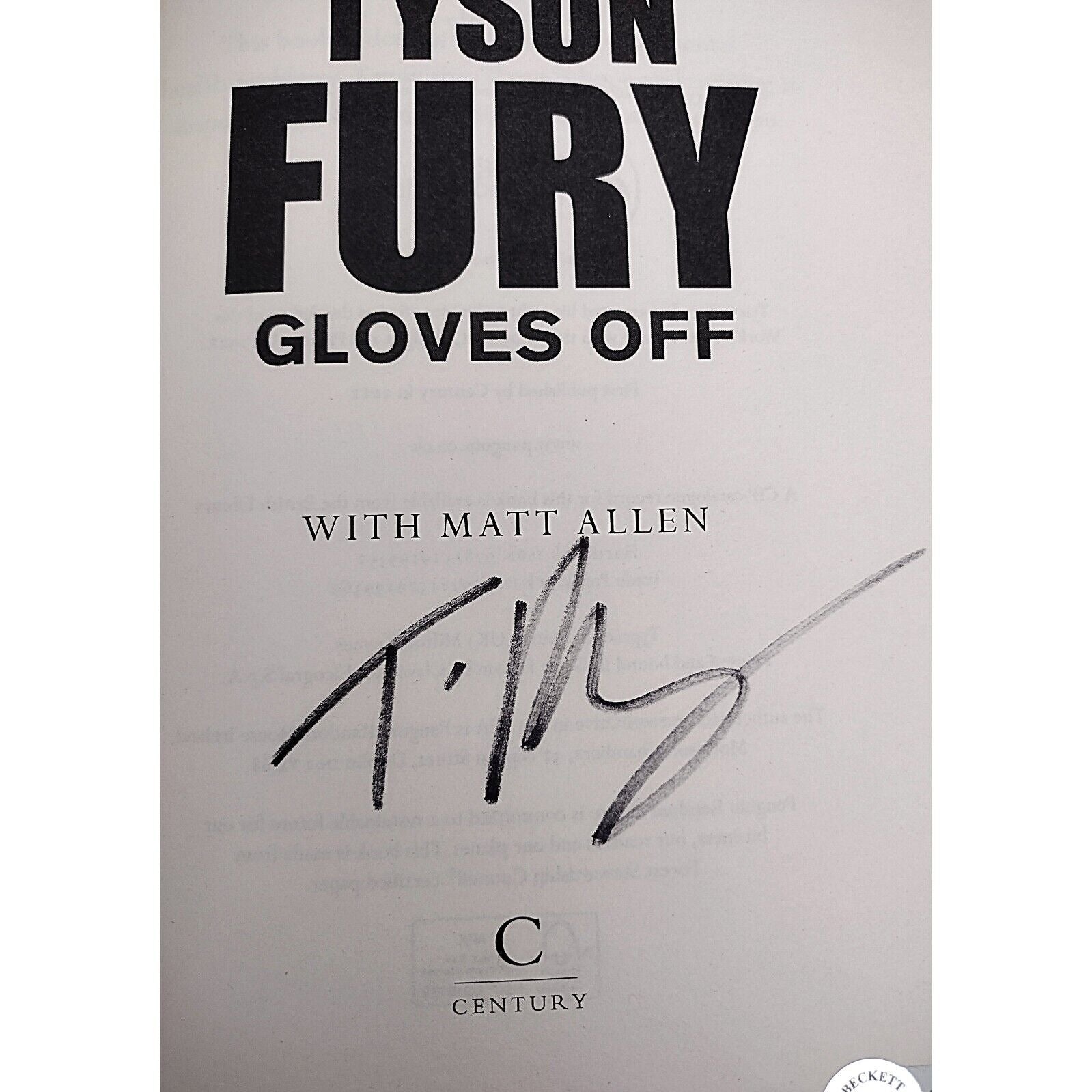 Tyson Fury auto memorabilia – authentication sticker – Beckett COA