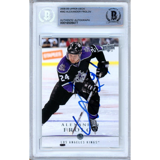 Hockey- Autographed- Alexander Frolov Los Angeles Kings Signed 2008-09 Upper Deck Trading Card Beckett Authentic Auto Slab Front