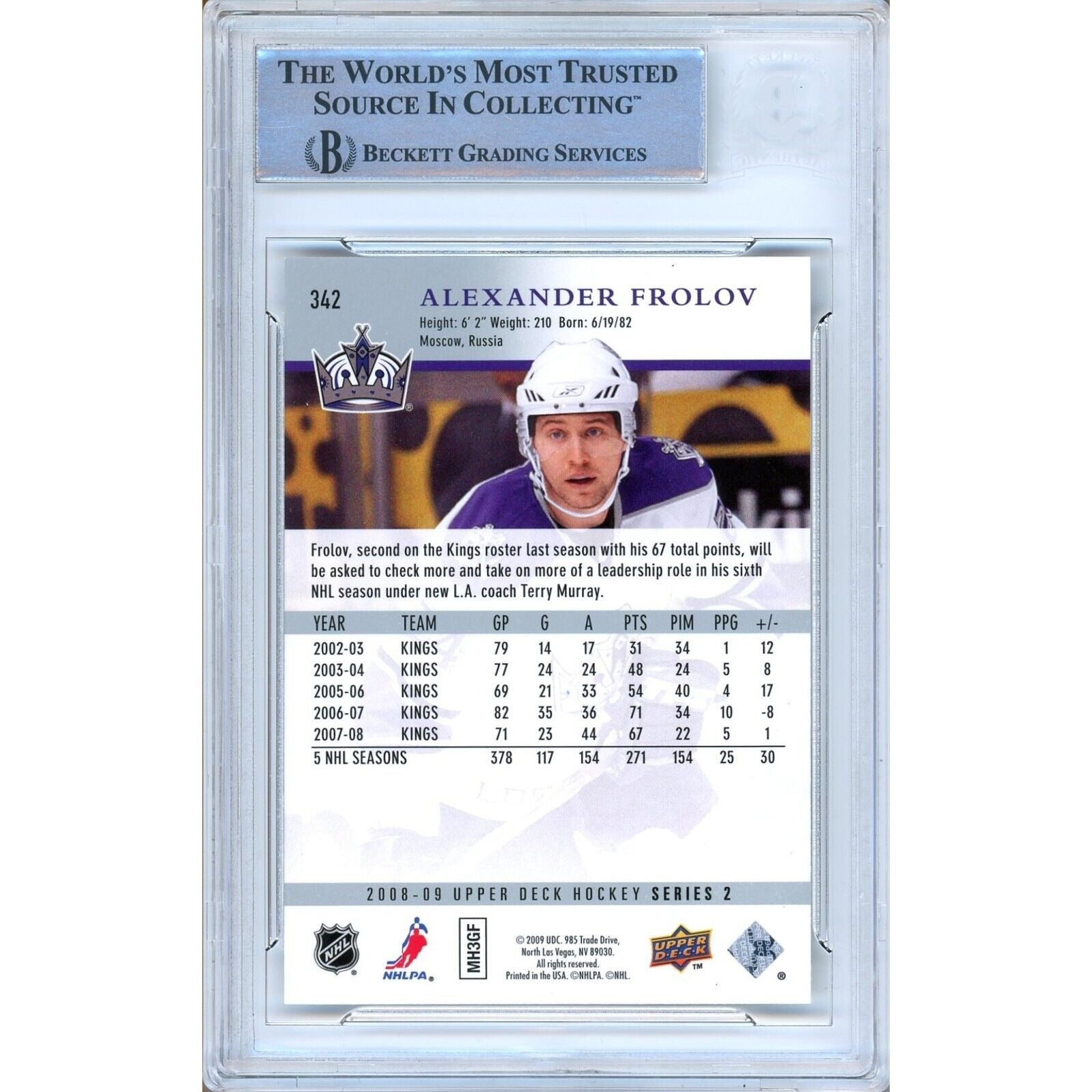 2008 Upper Deck #342 Alexander Frolov Los Angeles Kings Signed Trading Card – Beckett BAS