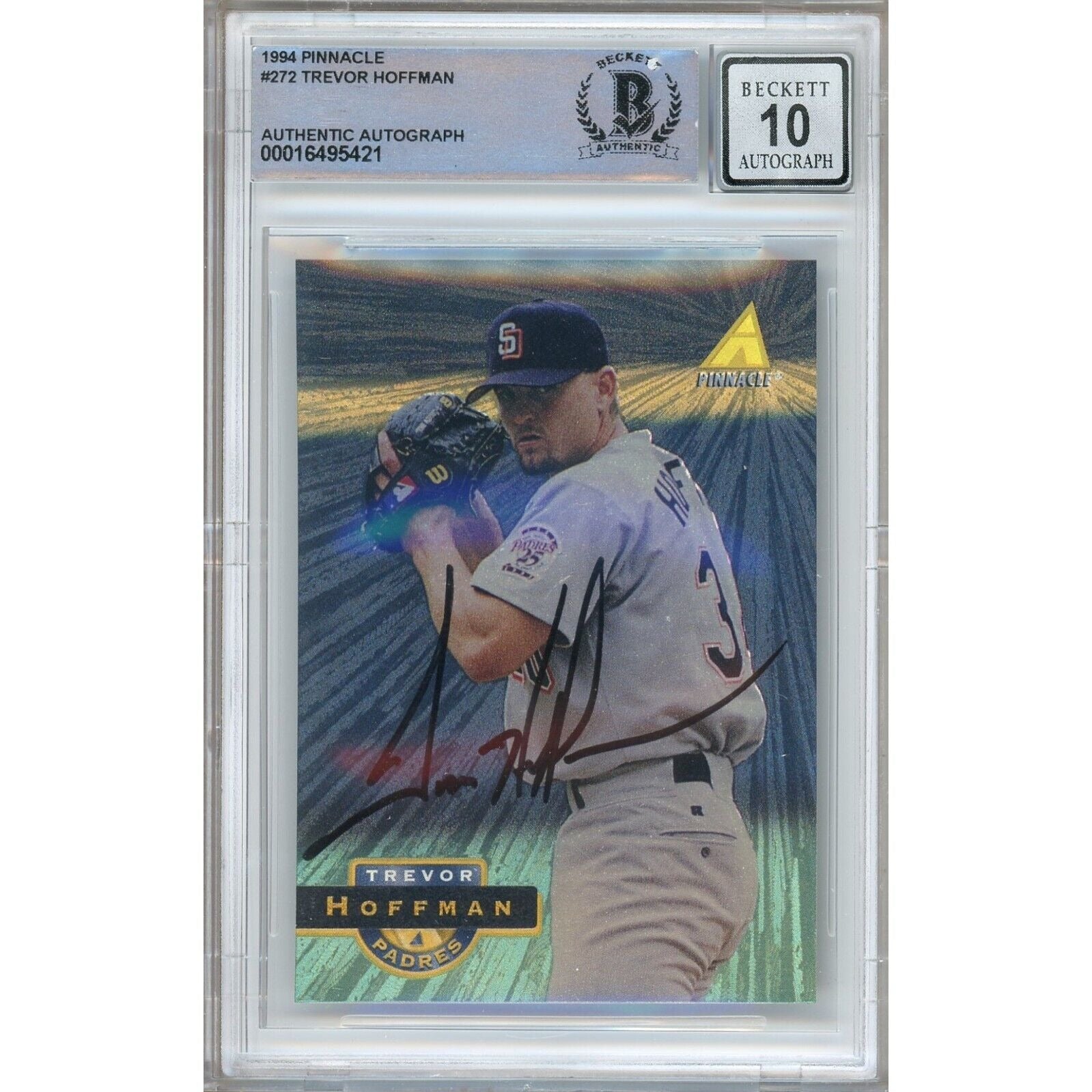Trevor Hoffman San Diego Padres autographed trading card – full view – Beckett COA
