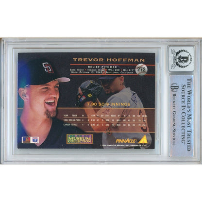 Baseballs- Autographed- Trevor Hoffman San Diego Padres Signed 1994 Pinnacle Museum Collection Trading Card Beckett Authentic BGS Auto-10 Graded Slab Back