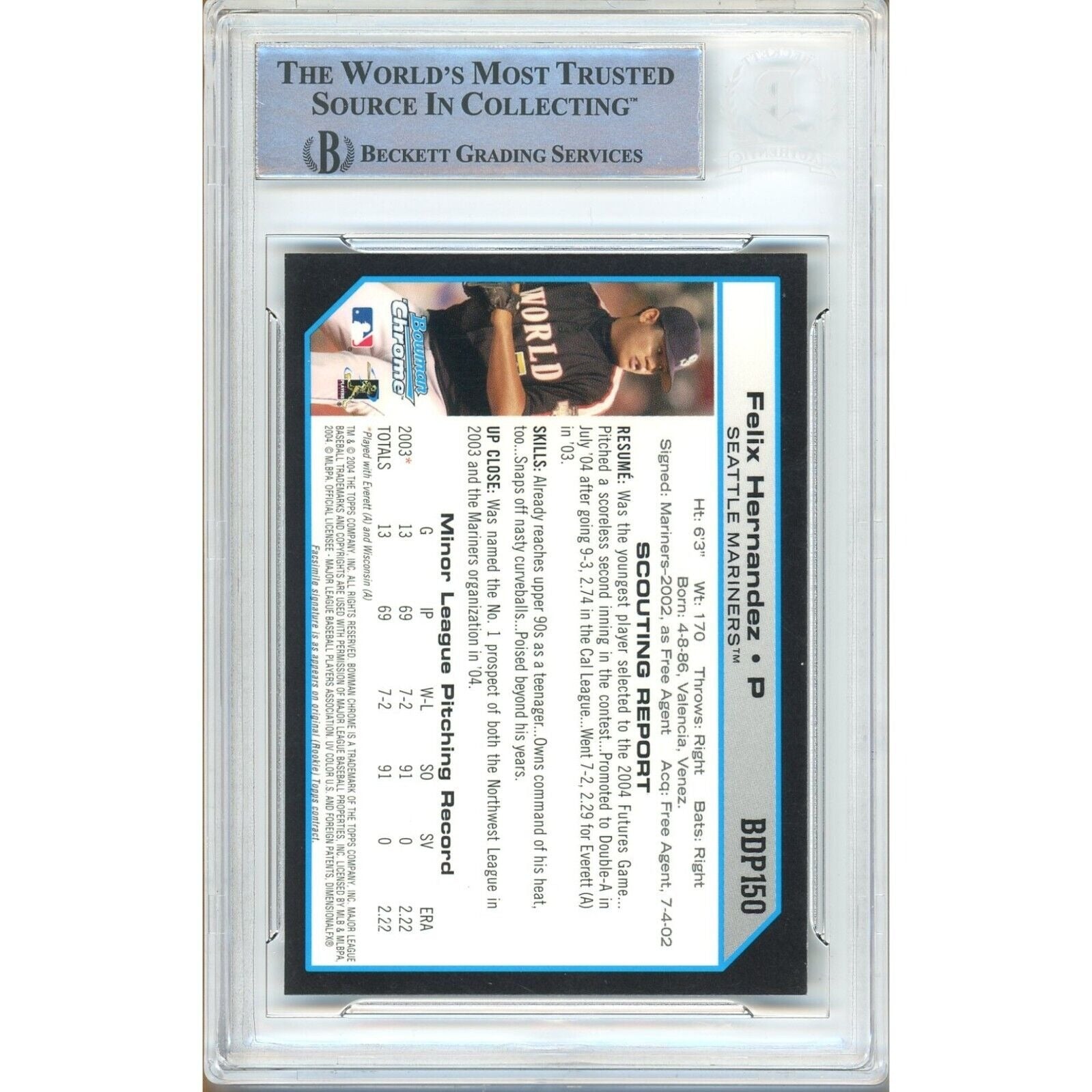 Felix Hernandez Seattle Mariners auto trading card – authentication sticker – Beckett COA