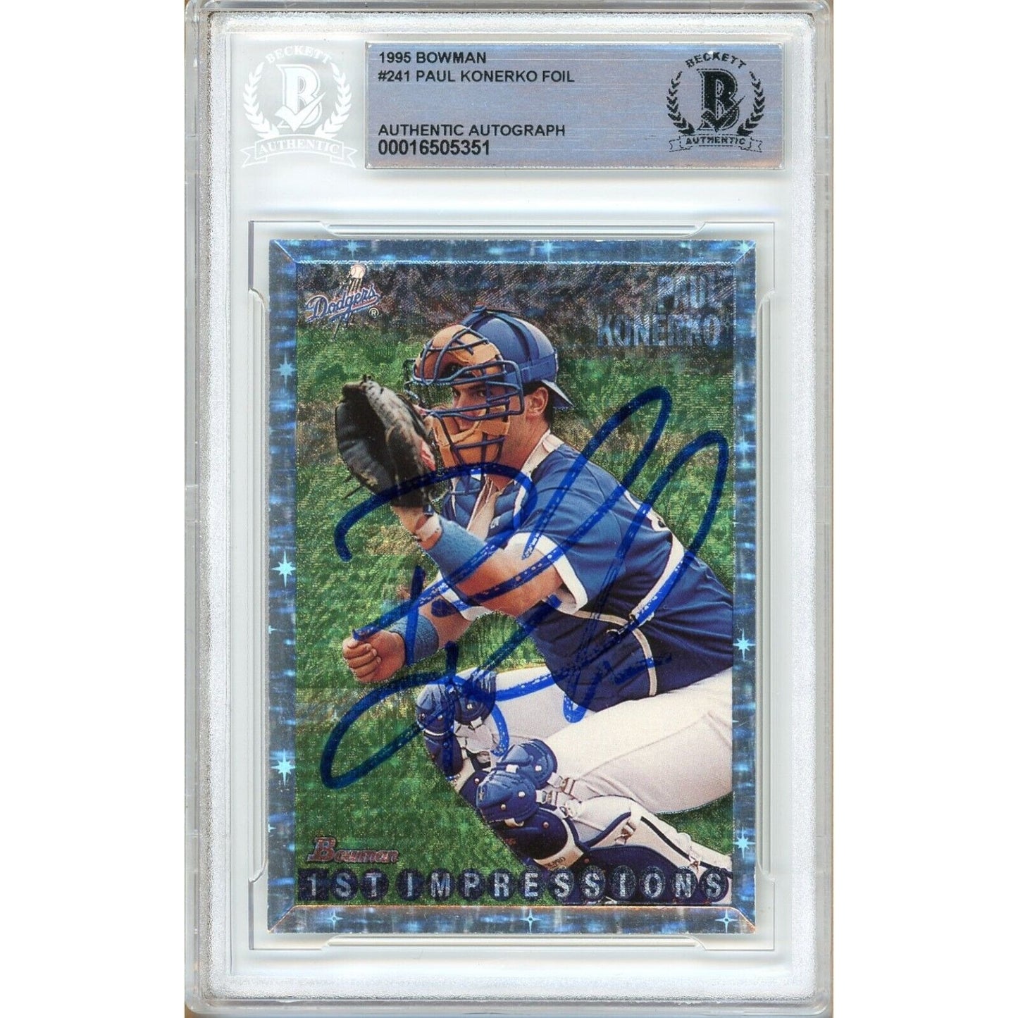 Baseballs- Autographed- Paul Konerko Los Angeles Dodgers Signed 1995 Bowman Foil Rookie Baseball Card Beckett Authentic Auto Slab Front