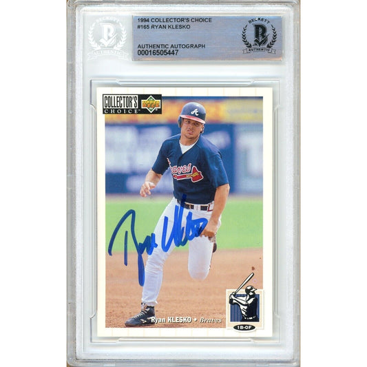 Baseballs- Autographed- Ryan Klesko Atlanta Braves Signed 1994 Upper Deck Collectors Choice Trading Card Beckett Authentic Auto Slab Front