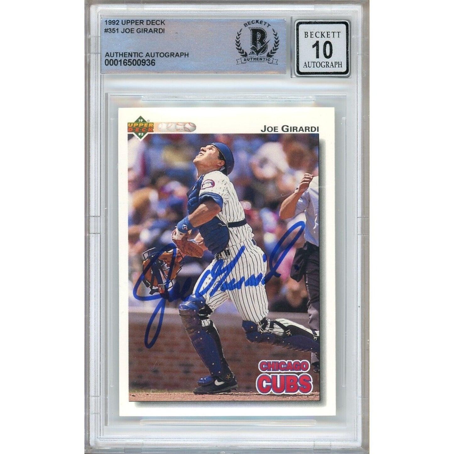 Baseballs- Autographed- Joe Girardi Chicago Cubs Signed 1992 Upper Deck Baseball Card Beckett Authentic BGS Auto-10 Graded Slab Front