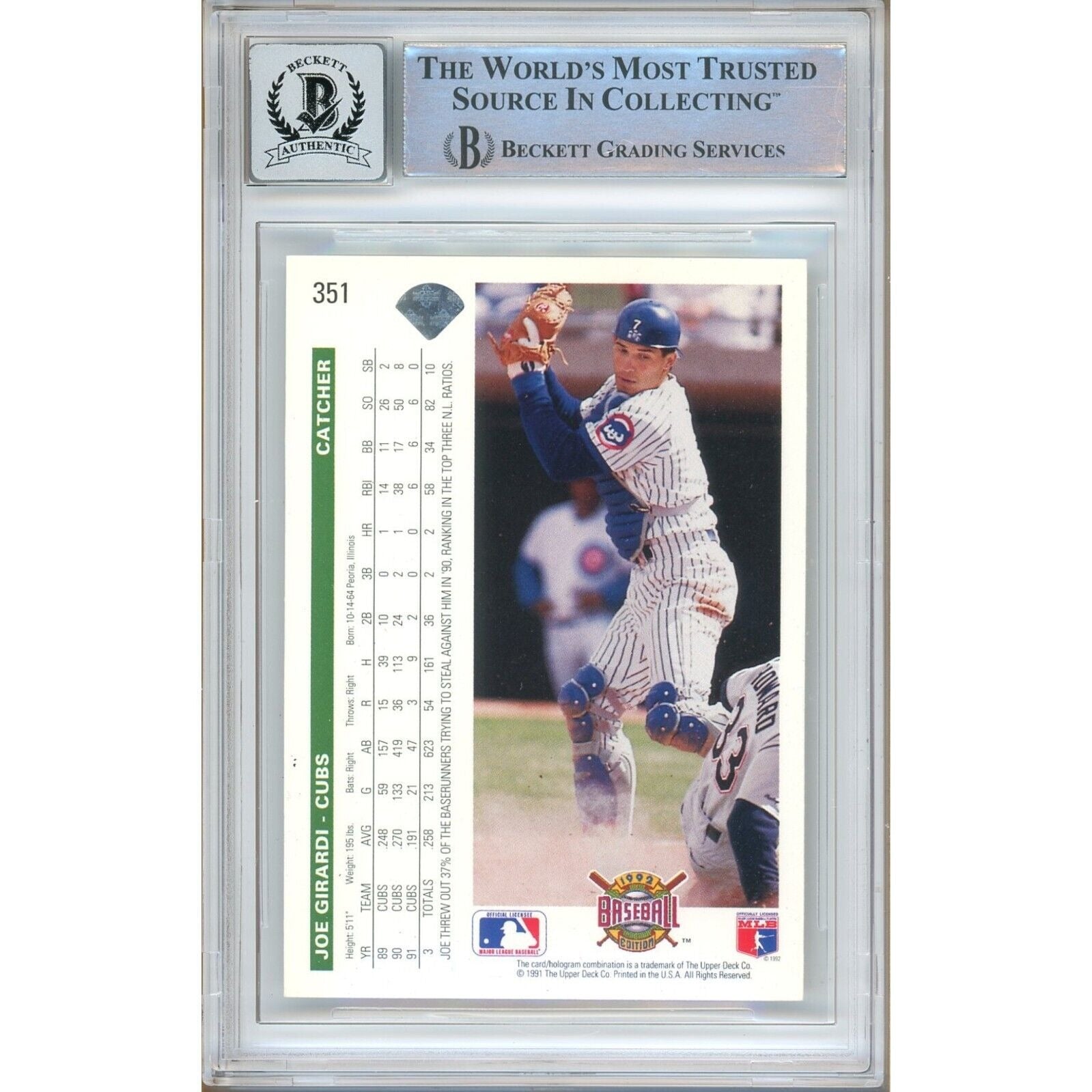 Joe Girardi Chicago Cubs signed trading card – signature close-up – Beckett COA