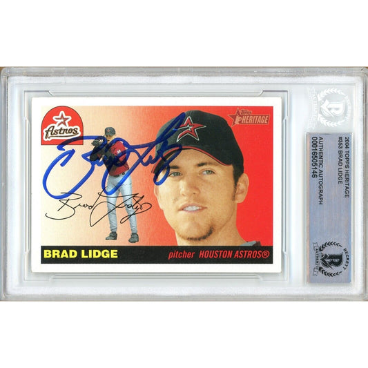 Baseballs- Autographed- Brad Lidge Houston Astros Signed 2004 Topps Heritage Trading Card Beckett Authentic Auto Slab Front