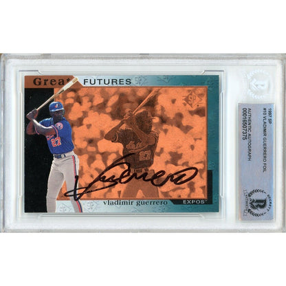 Baseballs- Autographed- Vladimir Guerrero Montreal Expos Signed 1997 Upper Deck SP Trading Card Beckett Authentic Auto Slab Front