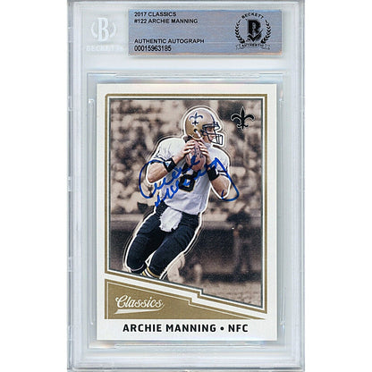 Footballs- Autographed- Archie Manning New Orleans Saints Signed 2017 Donruss Classics Football Card Beckett Authentic Auto Slab Front