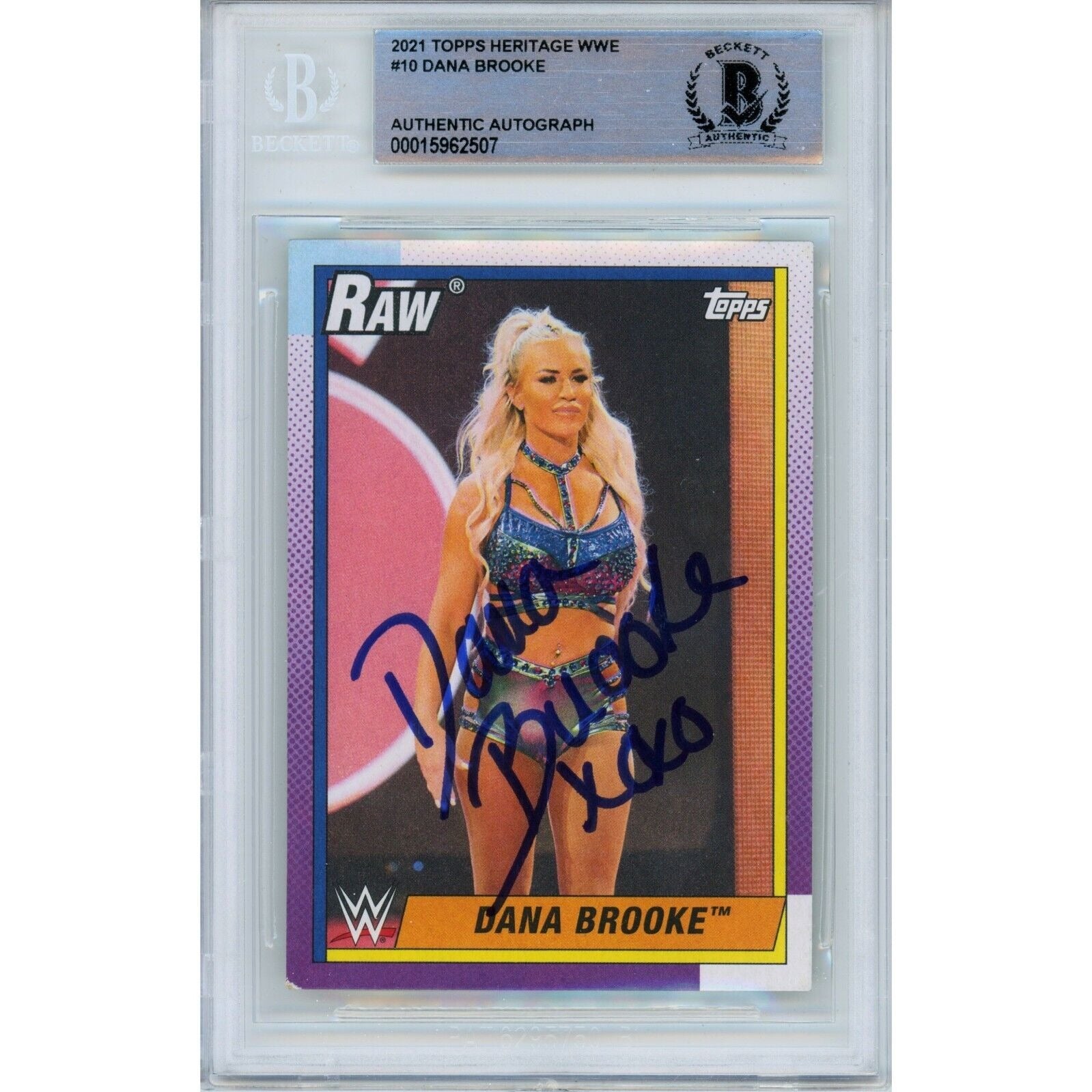 Wrestling- Autographed- Dana Brooke Signed 2021 Topps Heritage WWE Trading Card Beckett Authentic Auto Slab Front