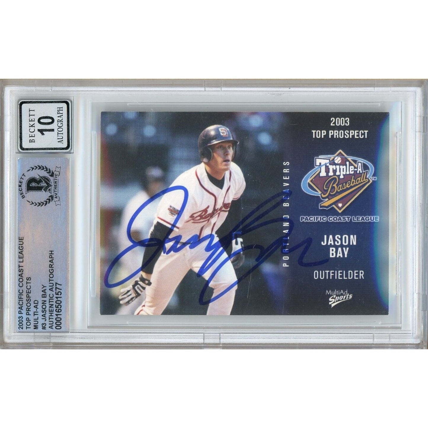 Jason Bay Signed 2003 PCL Top Prospects MultiAd Minor League Card BGS Auto 10 Graded