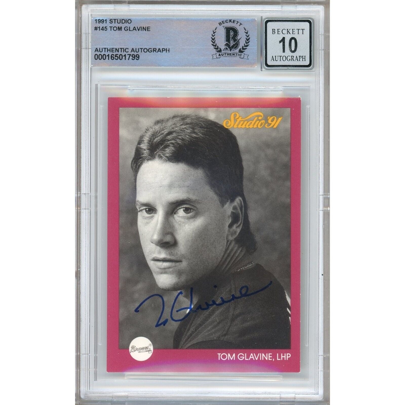 Tom Glavine Atlanta Braves autographed trading card – full view – Beckett COA