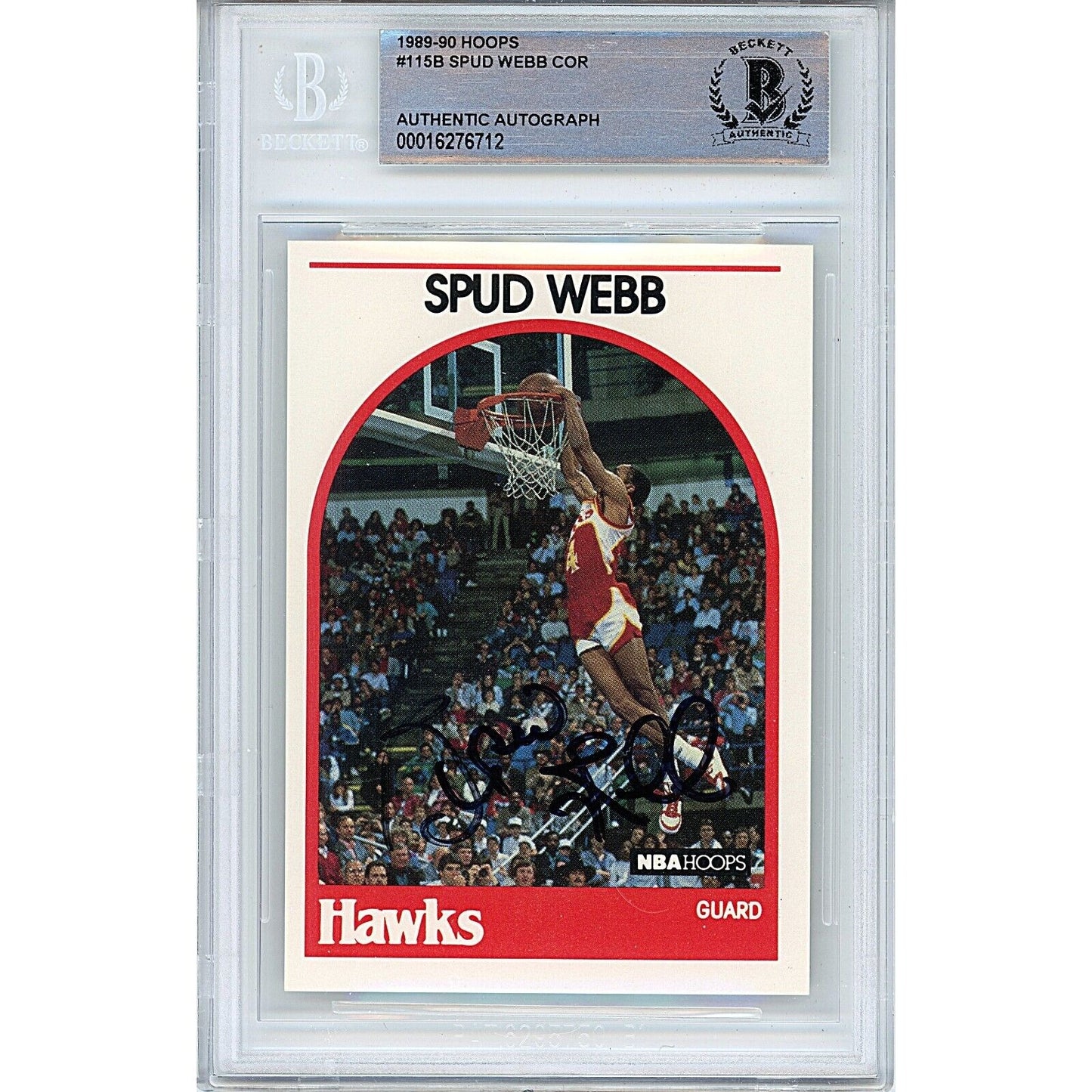 Basketballs- Autographed- Spud Webb Atlanta Hawks Signed 1989-90 NBA Hoops Trading Card Beckett Authentic Auto Slab Front