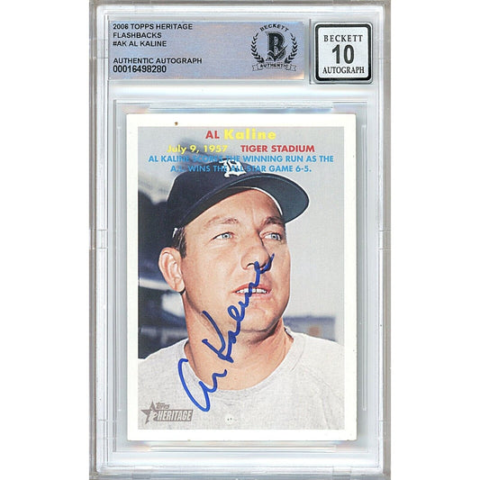 Baseballs- Autographed- Al Kaline Detroit Tigers Signed 2006 Topps Heritage Throwbacks Baseball Card Beckett Authentic Auto Slab Front