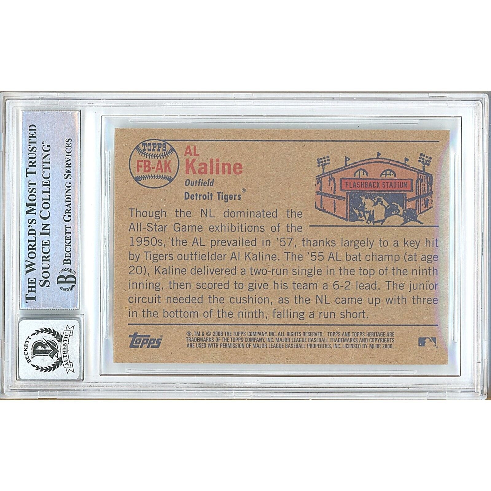 2006 Topps Al Kaline Detroit Tigers Signed Trading Card – Beckett BAS
