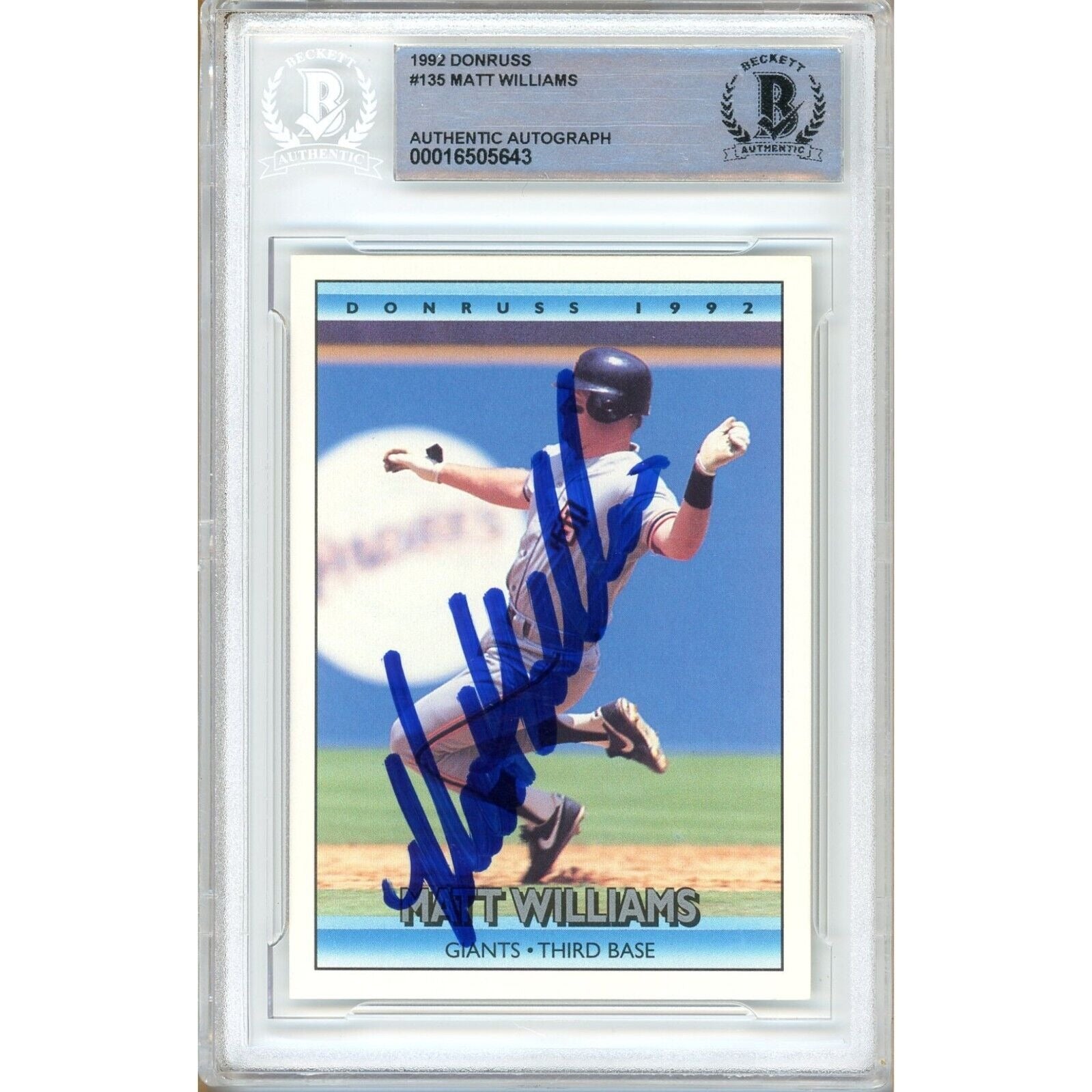 Matt Williams San Francisco Giants autographed trading card – full view – Beckett COA