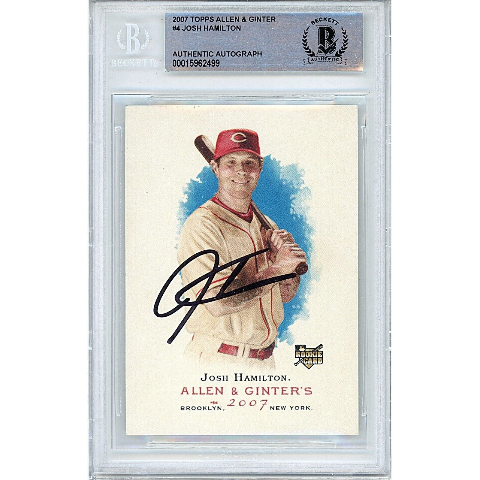 Baseballs- Autographed- Josh Hamilton Cincinnati Reds Signed 2007 Topps Allen and Ginter Baseball Card Beckett Authentic Auto Slab Front