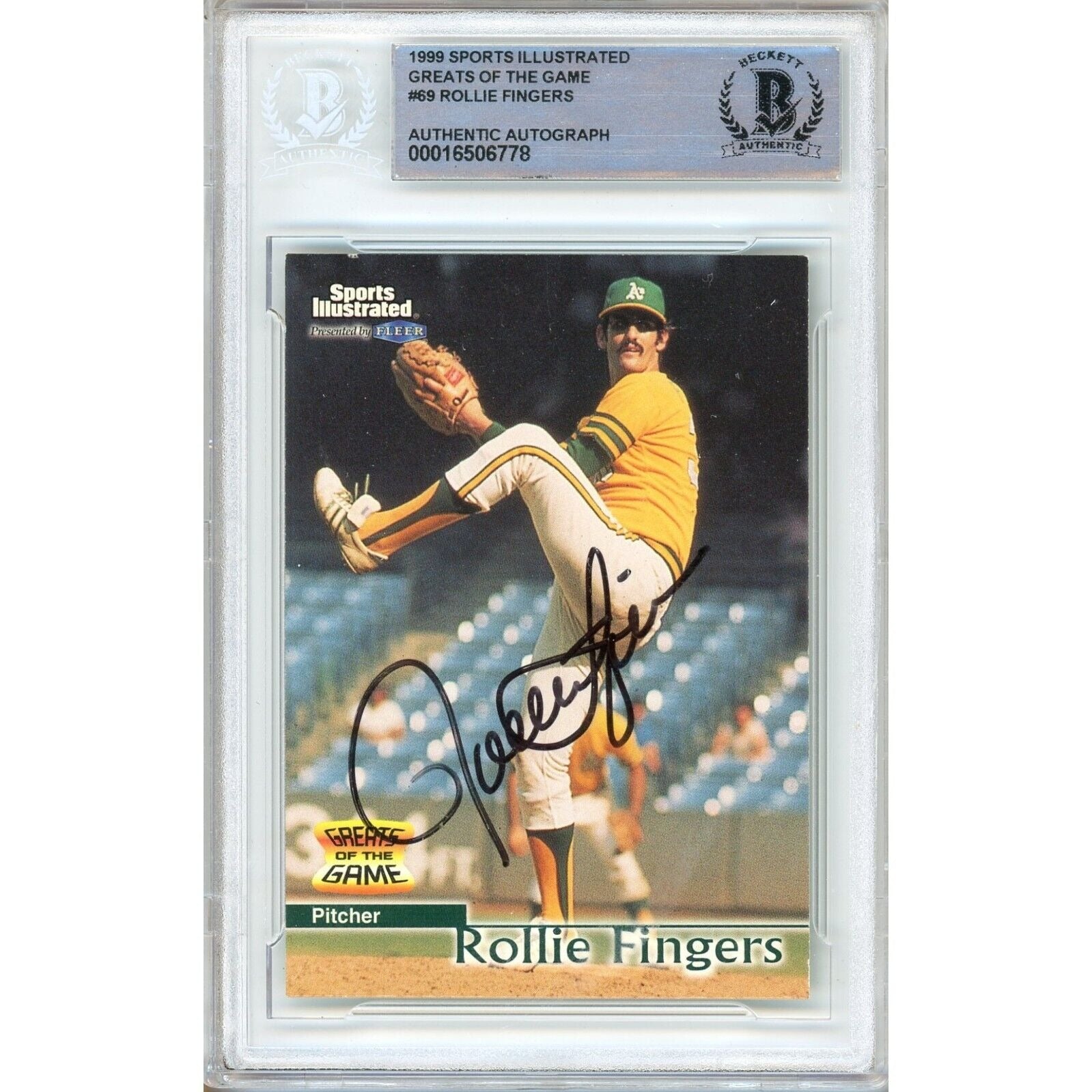 Rollie Fingers autographed trading card – full view – Beckett COA