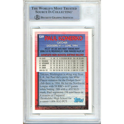 Baseballs- Autographed- Paul Konerko Los Angeles Dodgers Signed 1995 Topps Baseball Card Beckett Authentic Auto Slab Back