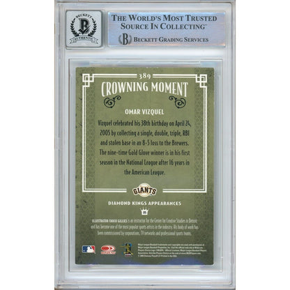 Baseballs- Autographed- Omar Vizquel San Francisco Giants Signed 2005 Donruss Diamond Kings Baseball Card Beckett Authentic BGS Auto-10 Graded Slab Back