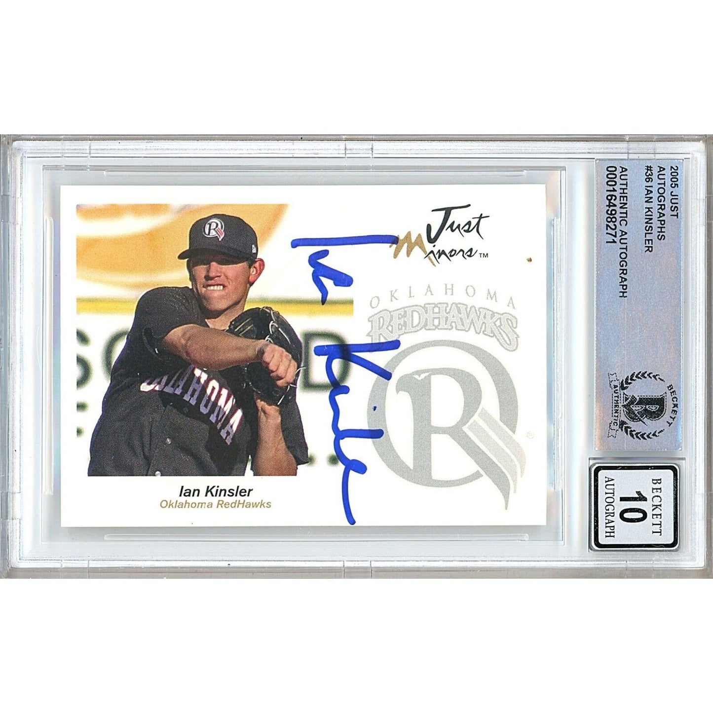 Baseballs- Autographed- Ian Kinsler Texas Rangers Signed 2005 Just Minors Autographs Baseball Card Beckett Authentic BGS Auto-10 Graded Slab Front