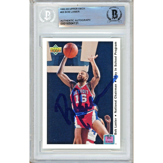 Basketballs- Autographed- Bob Lanier Detroit Pistons Signed 1992-93 Upper Deck Basketball Card Beckett Authentic Auto Slab Front