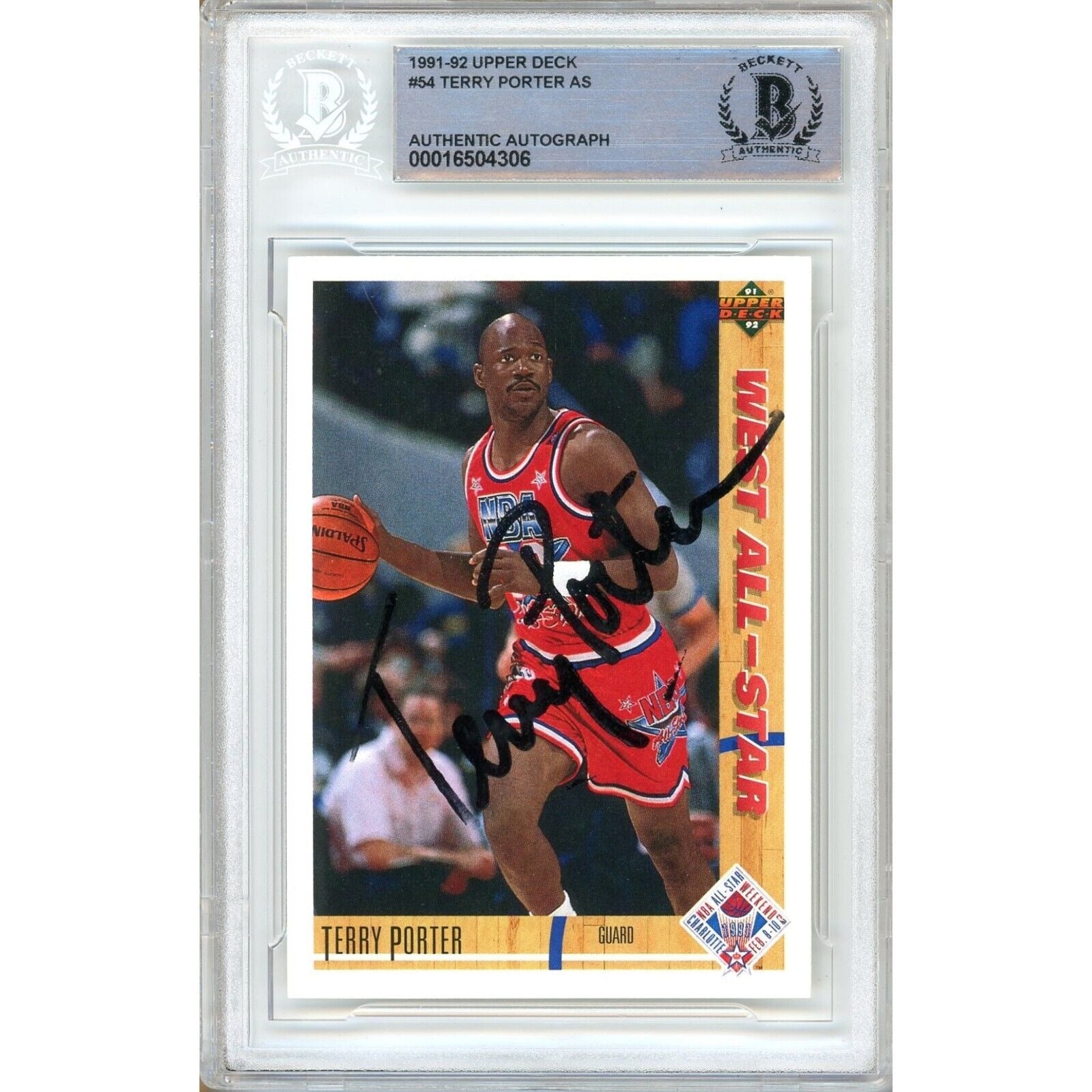 Basketballs- Autographed- Terry Porter Portland Trail Blazers Signed 1991-92 Upper Deck Trading Card Beckett Authentic Auto Slab Front