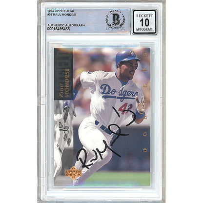 Baseballs- Autographed- Raul Mondesi Los Angeles Dodgers Signed 1994 Upper Deck Baseball Trading Card Beckett Authentic BGS Auto-10 Graded Slab Front