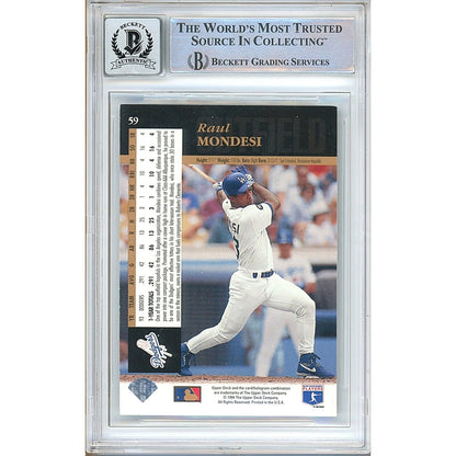 Baseballs- Autographed- Raul Mondesi Los Angeles Dodgers Signed 1994 Upper Deck Baseball Trading Card Beckett Authentic BGS Auto-10 Graded Slab Back