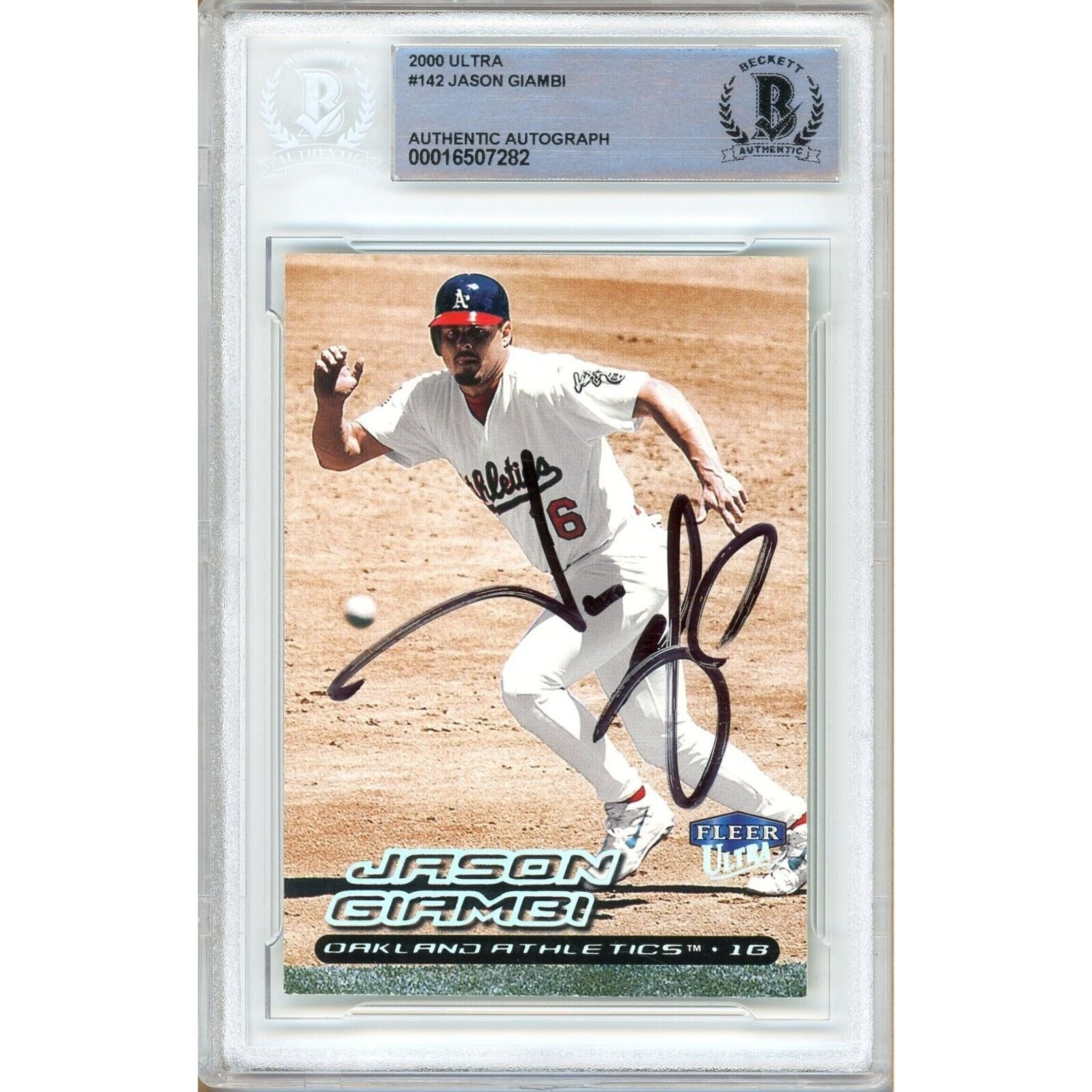 2000 Fleer #142 Jason Giambi Oakland Athletics Autographed Trading Card – Beckett BAS