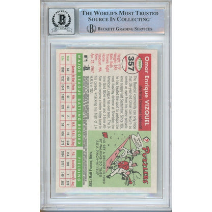 Baseballs- Autographed- Omar Vizquel Cleveland Indians Signed 2004 Topps Heritage Baseball Card Beckett Authenticated BGS Auto-10 Graded Slab Back