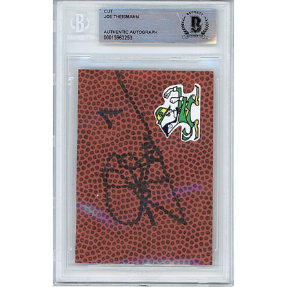 Footballs- Autographed- Joe Theismann Signed Notre Dame Fighting Irish Football Signature Cut Beckett Authentic Auto Slab Front