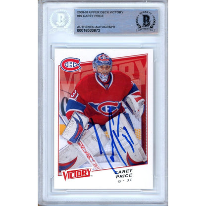 Hockey- Autographed- Carey Price Montreal Canadiens Signed 2008-09 Upper Deck Victory Hockey Card Beckett Authentic Auto Slab Front