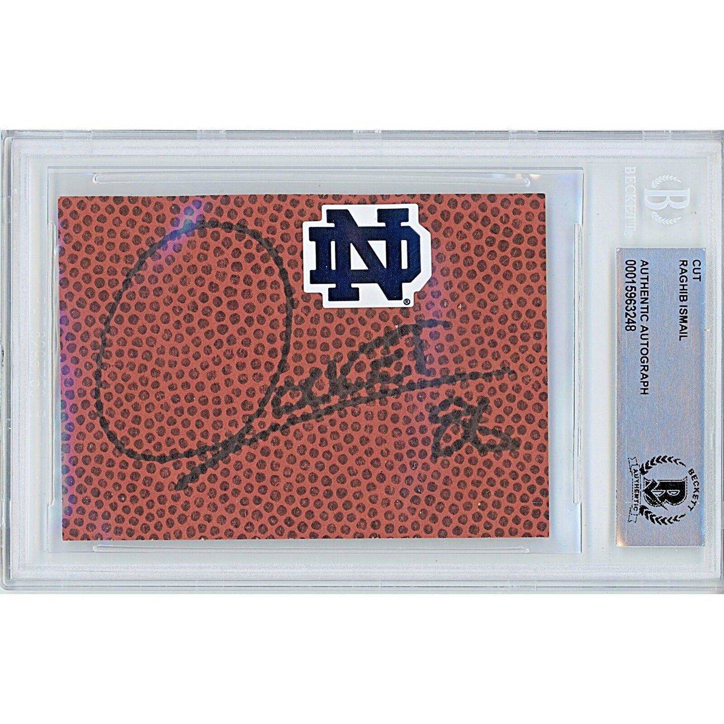 Footballs- Autographed- Raghib Rocket Ismail Notre Dame Fighting irish Signed Football Signature Cut Beckett Authentic Auto Slab Front