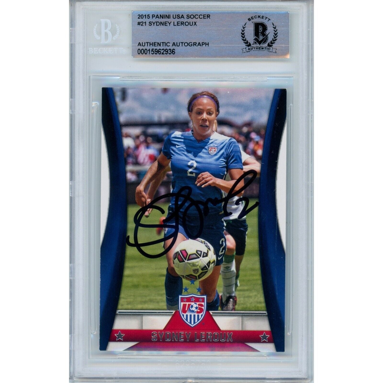 Sydney Leroux Uswnt autographed trading card – full view – Beckett COA