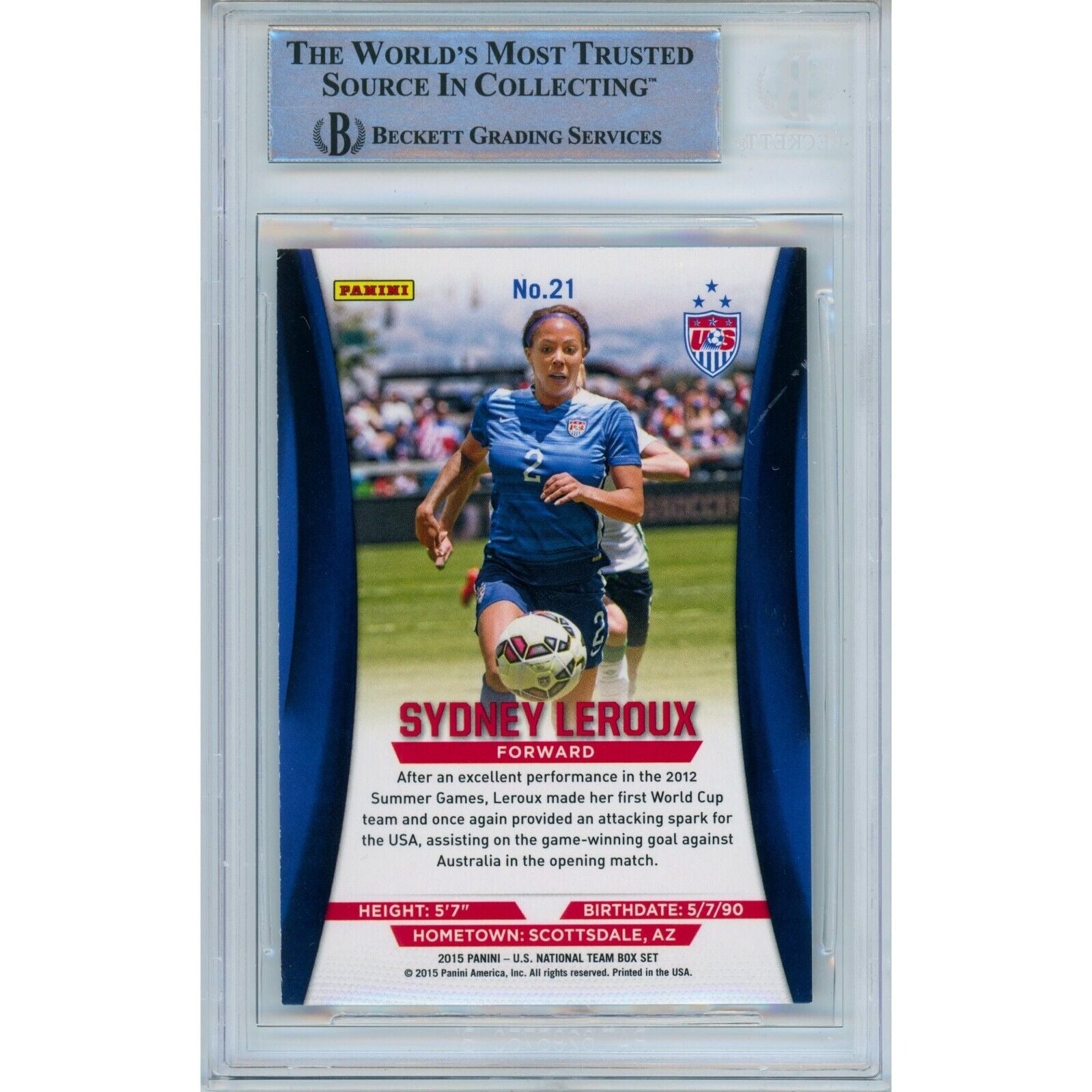 Soccer- Autographed- Sydney LeRoux USWNT Signed 2016 Panini Team USA Soccer Trading Card Beckett Authentic Auto Slab Back