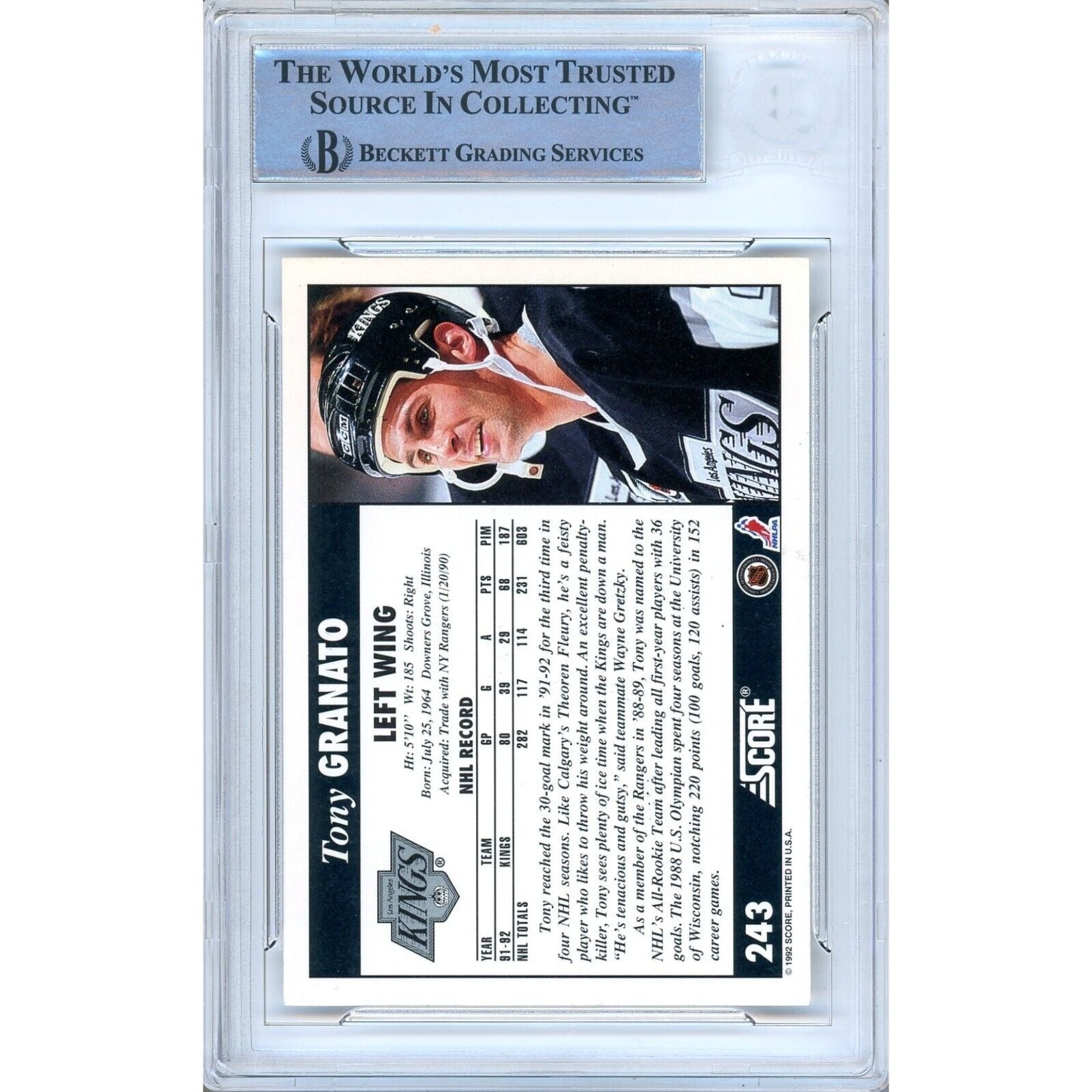 Tony Granato Los Angeles Kings auto trading card – authentication sticker – Beckett COA