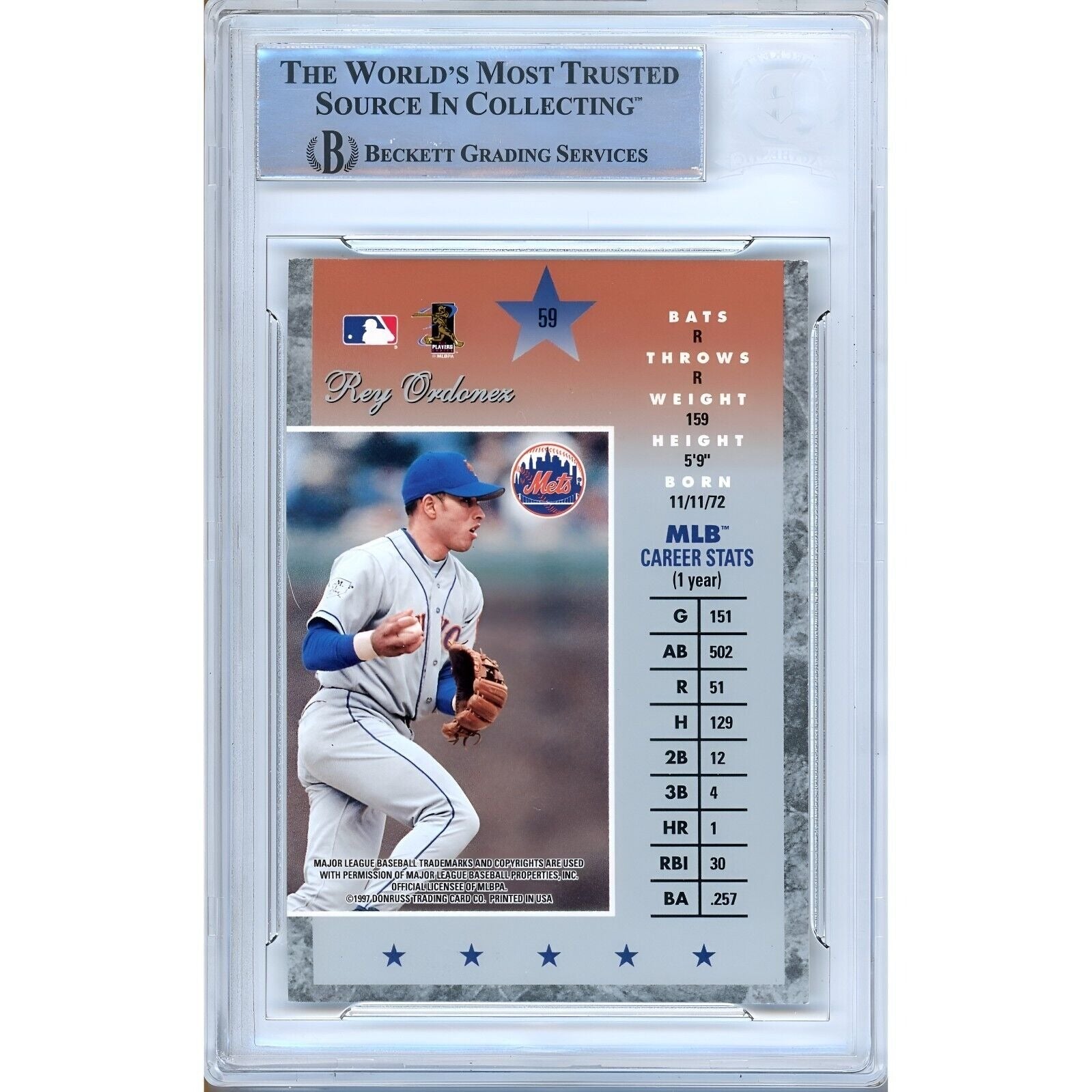 Rey Ordonez New York Mets signed trading card – signature close-up – Beckett COA