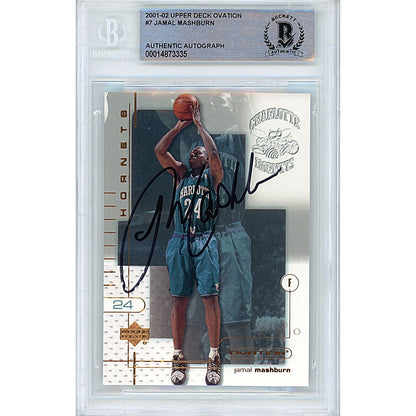 Basketballs- Autographed- Jamal Mashburn Charlotte Hornets Signed 2001-02 Upper Deck Ovation Basketball Card Beckett Authentic Auto Slab Front