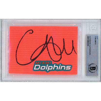 Footballs- Autographed- Cam Smith Miami Dolphins Signed End Zone Pylon Auto Cut Beckett Authentic Slab Front