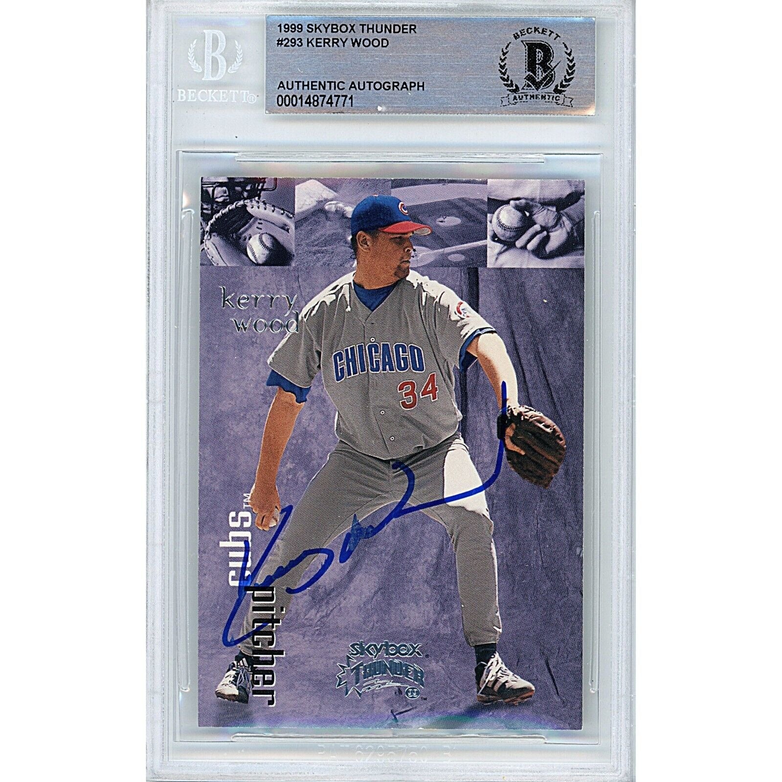 Kerry Wood Chicago Cubs autographed trading card – full view – Beckett COA