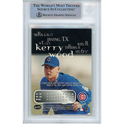 Baseballs- Autographed- Kerry Wood Chicago Cubs Signed 1999 Skybox Thunder Baseball Card Beckett Authentic Auto Slab Back