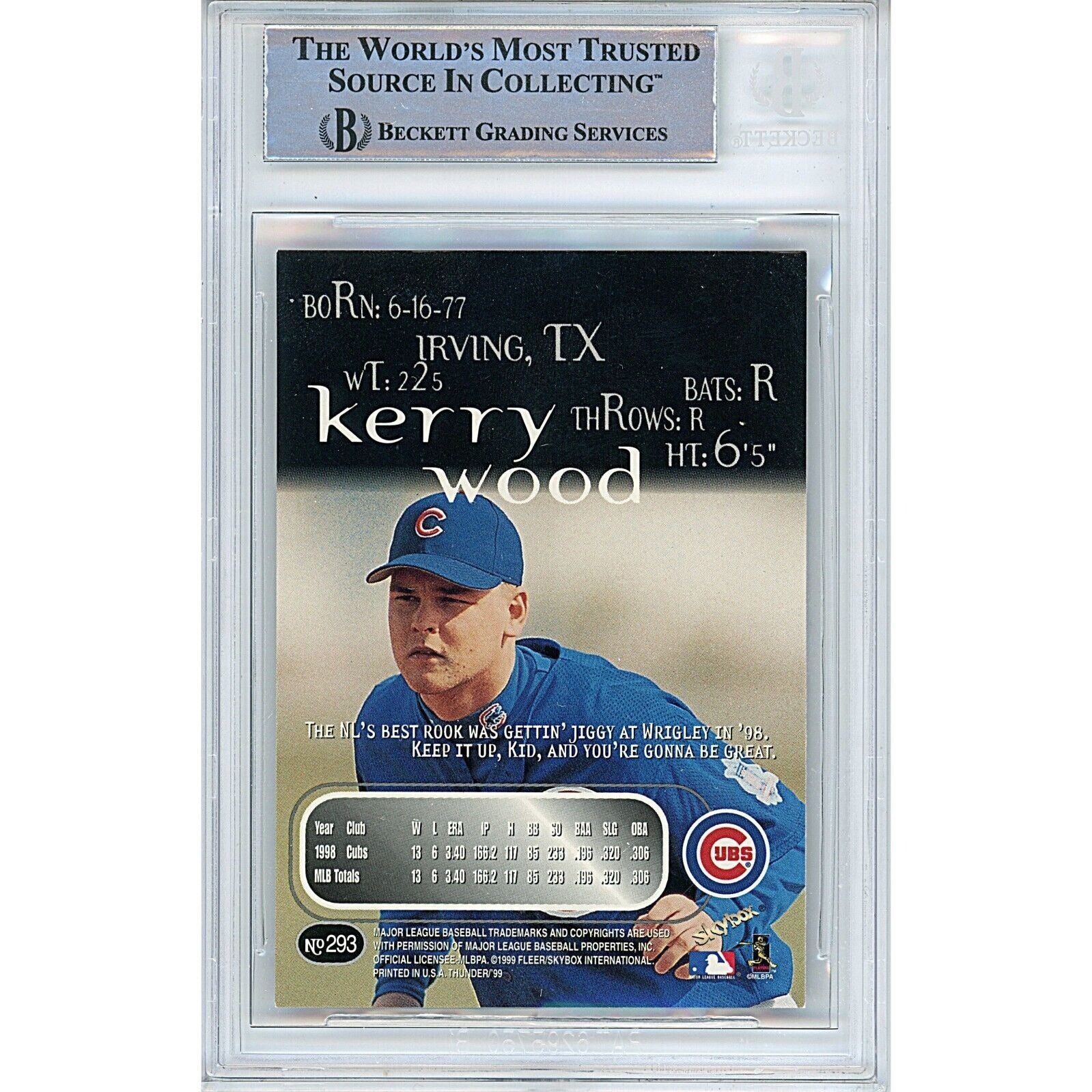 Kerry Wood Chicago Cubs Autographed Signed Trading Card Beckett BAS