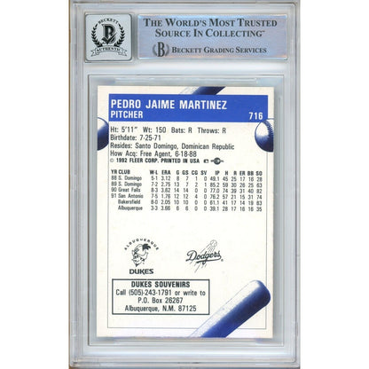 Baseballs- Autographed- Pedro Martinez Los Angeles Dodgers Signed 1992 Fleer Procards Baseball Rookie Card Beckett Authentic BGS Auto-10 Graded Slab Back