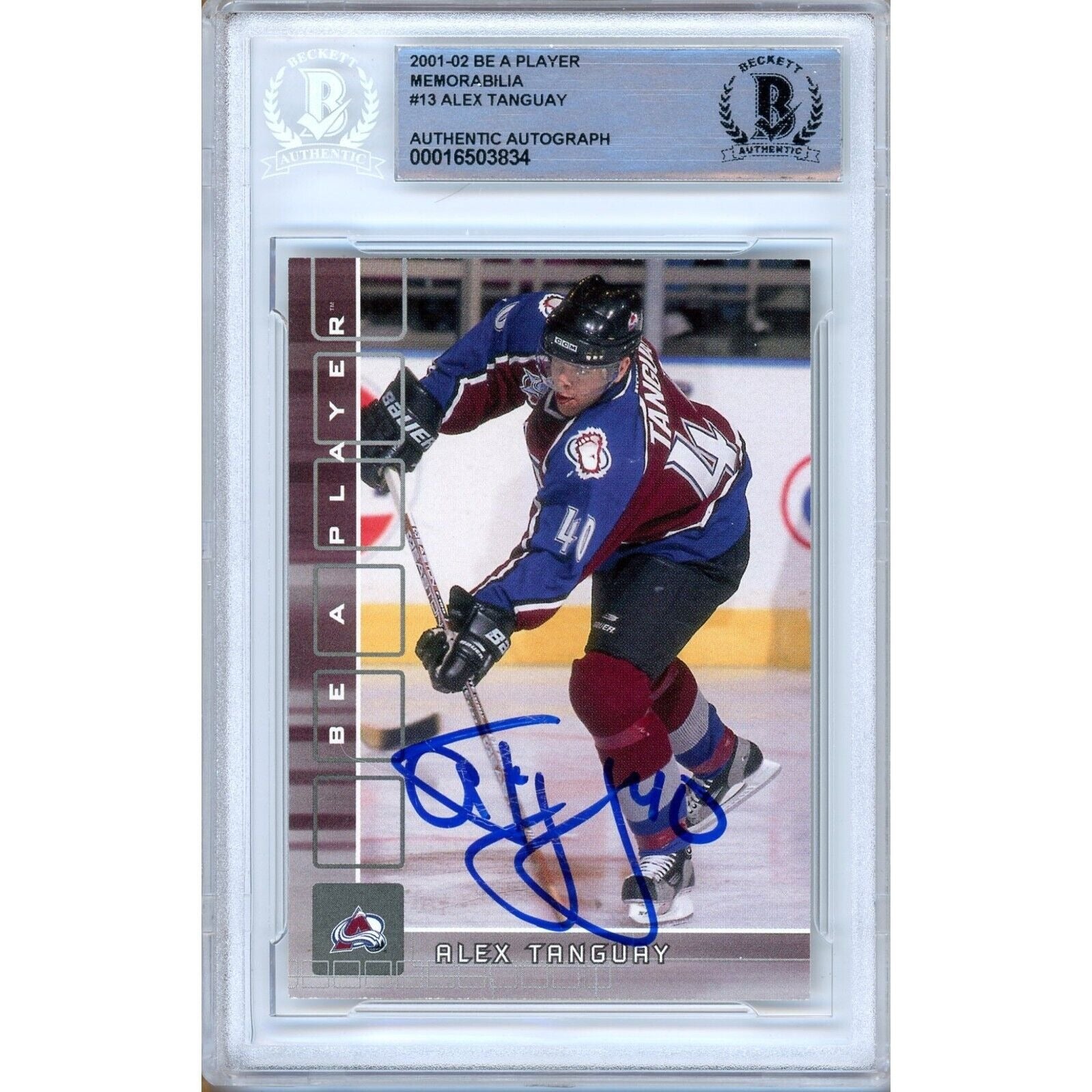 2001 #13 Alex Tanguay Colorado Avalanche Autographed Trading Card – Beckett BAS