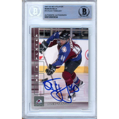 Hockey- Autographed- Alex Tanguay Colorado Avalanche Signed 2001-02 BAP Be A Player Hockey Card Beckett Authentic Auto Slab Front