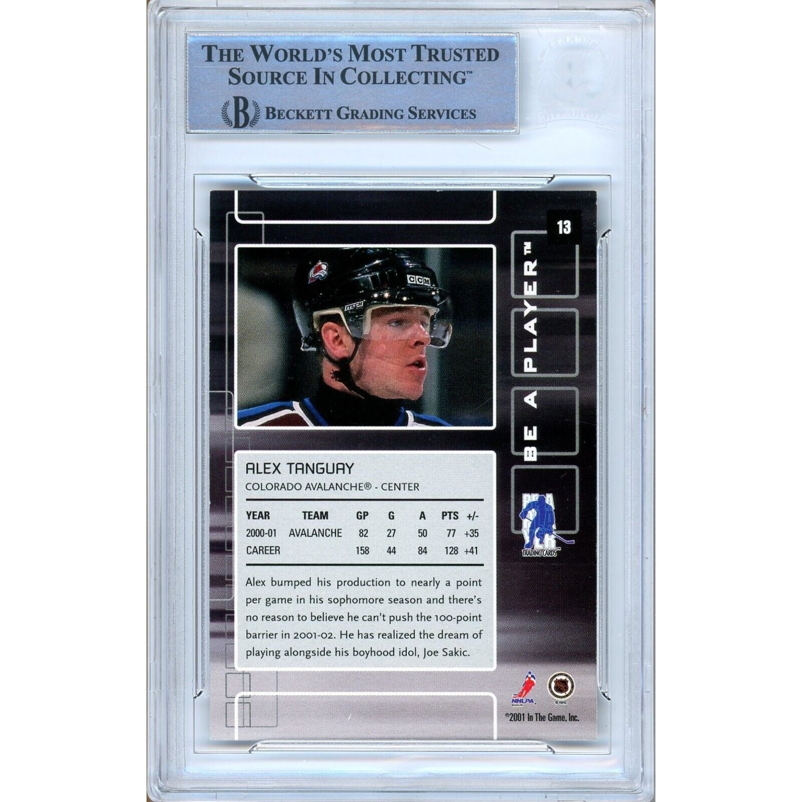 2001 #13 Alex Tanguay Colorado Avalanche Signed Trading Card – Beckett BAS