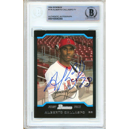 Baseballs- Autographed- Alberto Callaspo LA Angels Signed 2004 Bowman Rookie Baseball Card Beckett Authentic Auto Slab Front